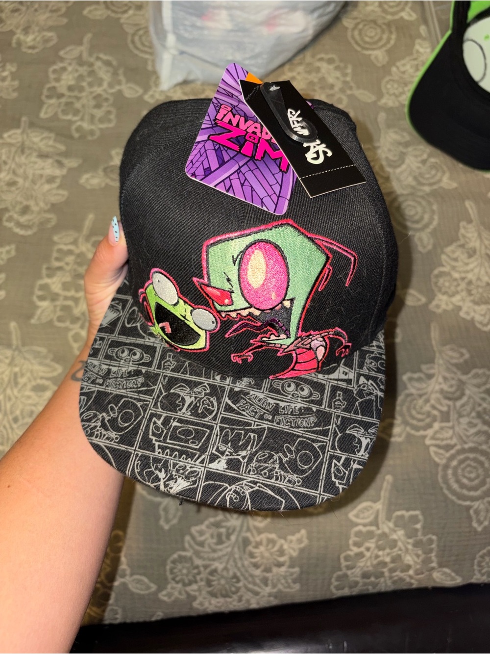 Invader Zim Black Snapback Hat with Cartoon Graphics